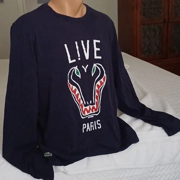 Lacoste Live Paris rare crewneck long sleeve navy tshirt 6 M/L - Picture 15 of 15